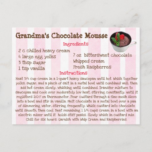 Postale Carte de recette à la mousse de chocolat de grand- (Devant)