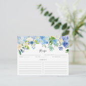 Postale Carte de recette Aquarelle bleu et violet Hydrange (Debout devant)