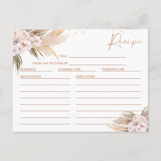 Postale Carte de recette Boho Floral Rose Gold Fête des ma (Devant)