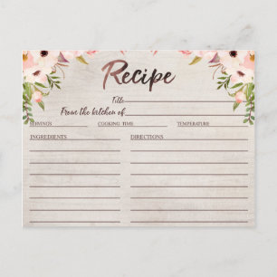 Postale Carte de recette Boho Rustic Floral Fête des marié