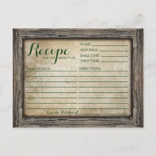 Postale Carte de recette | Carte de calligraphie rustique (Devant)