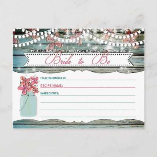 Postale Carte de recette chic Rustique Mason Jar Shabby (Devant)