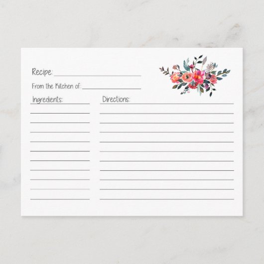 Postale Carte de recette Coral Floral (Devant)