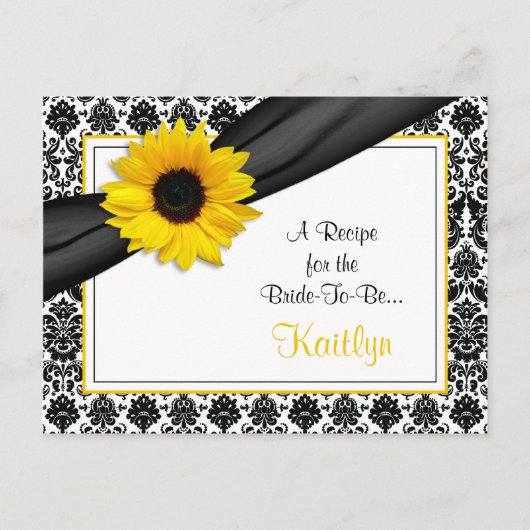 Postale Carte de recette Damask Yellow Sunflower pour la m (Devant)