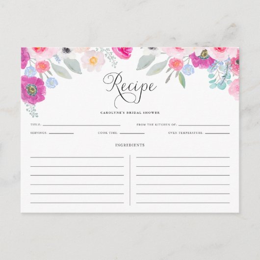 Postale Carte de recette d'anémones violet et rose (Devant)