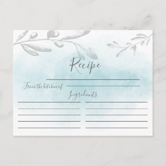 Postale Carte de recette d'aquarelle bleu moderne (Devant)