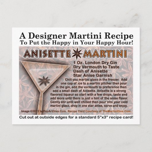 Postale Carte de recette de Anisette Martini (Devant)