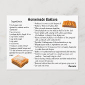Postale Carte de recette de Baklava (Dos)