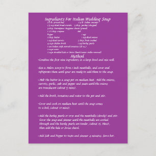 Postale Carte de recette de cadeau de Soupe de Mariage