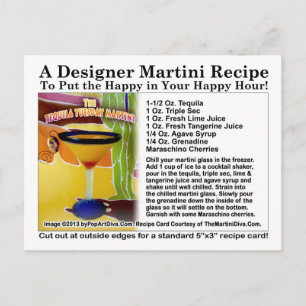 Postale Carte de recette de cocktail Martini Tequila mardi
