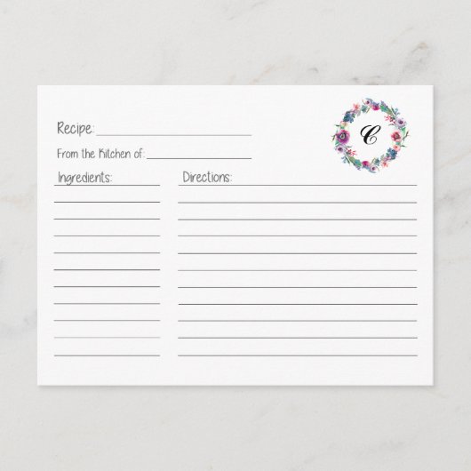 Postale Carte de recette de couronne de fleurs (Devant)