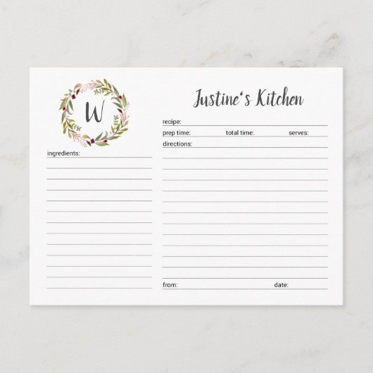 Postale Carte de recette de couronne de verdure monogramme (Devant)