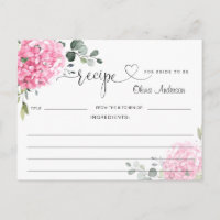 Carte de recette de douche de mariée à l'hydrangea