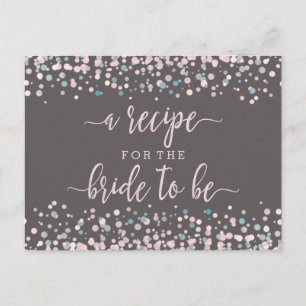 Postale Carte de recette de douche de mariée Confetti Rose