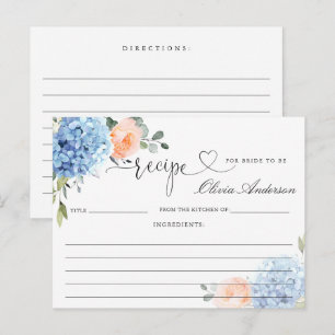 Postale Carte de recette de douche nuptiale d'hortensia bl