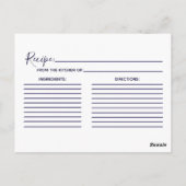 Postale Carte de recette de Fête des mariées Blue Gold (Dos)