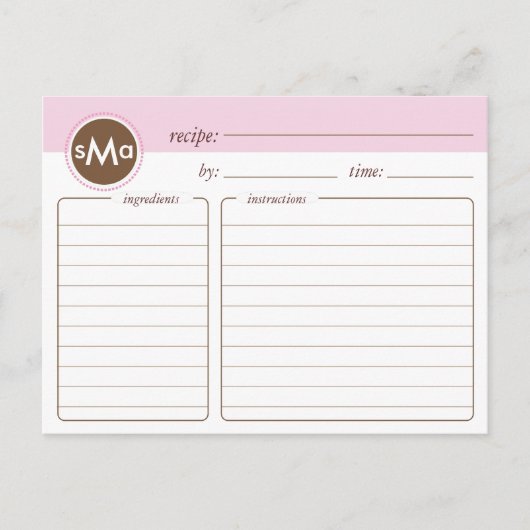 Postale Carte de recette de Fête des mariées de monogramme (Devant)