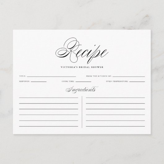 Postale Carte de recette de Fête des mariées de script élé (Devant)