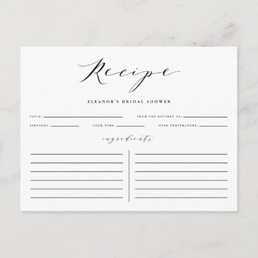 Postale Carte de recette de Fête des mariées de script min (Devant)