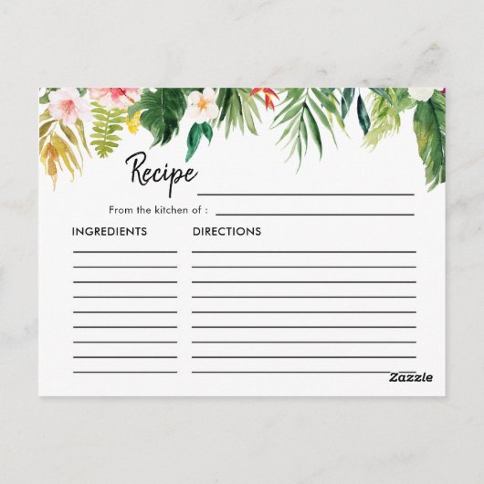 Postale Carte de recette de Fête des mariées Feuille tropi (Dos)