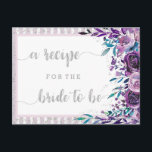 Postale Carte de recette de Fête des mariées florale et ar<br><div class="desc">Purple Floral & Faux Silver Parties scintillant Stripes & Confetti Watercolor Floral Mariage Recette - Avec police de script de brosse tendance! ~ Regardez ma boutique pour voir l'ensemble de la suite mariage pour ce design!</div>