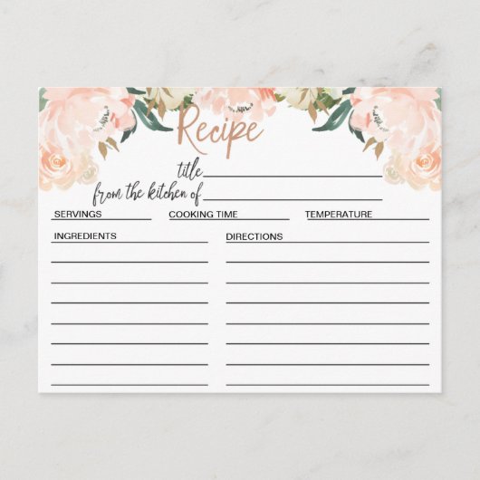 Postale Carte de recette de Fête des mariées Florale rose  (Devant)