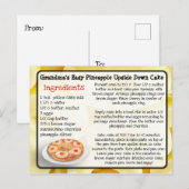 Postale Carte de recette de gâteau à l'envers pour ananas  (Devant / Derrière)