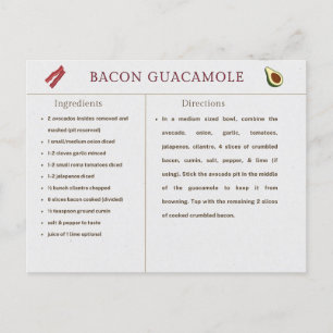Postale Carte de recette de guacamole au bacon pour Thanks