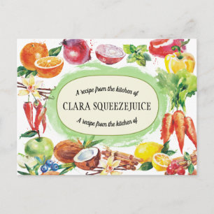 Postale carte de recette de légumes de fruits d'aquarelle