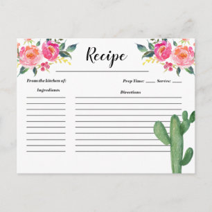 Postale Carte de recette de Love Bridal Shower Cactus Taco