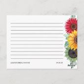 Postale Carte de recette de mariage de tournesols (Dos)