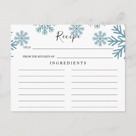 Postale Carte de recette de mariage Flocons de neige bleu  (Devant)
