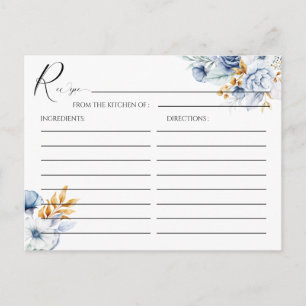 Postale Carte de recette de mariage florale bleu poussiére