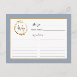 Postale Carte de recette de monogramme de feuillage doré b