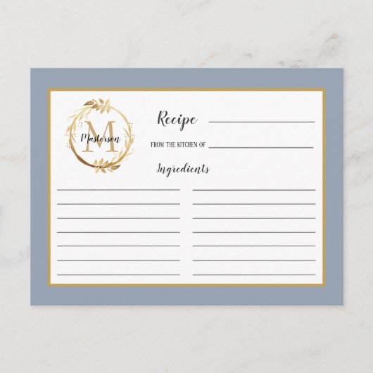 Postale Carte de recette de monogramme de feuillage doré b (Devant)