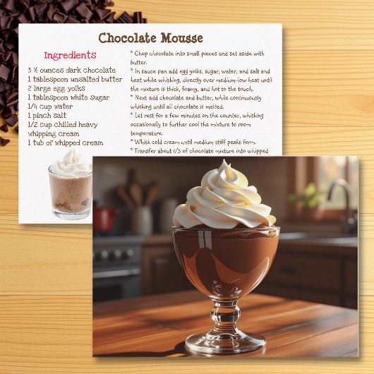 Postale Carte de recette de mousse au chocolat