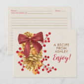 Postale Carte de recette de Noël Rustic Holly Acorn (Devant / Derrière)