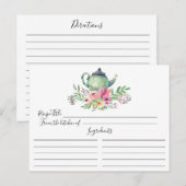 Postale Carte de recette de pot de thé vert floral (Devant / Derrière)