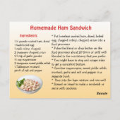 Postale Carte de recette de salade de jambon (Dos)