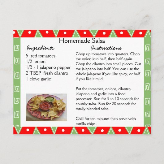 Postale Carte de recette de salsa maison (Devant)