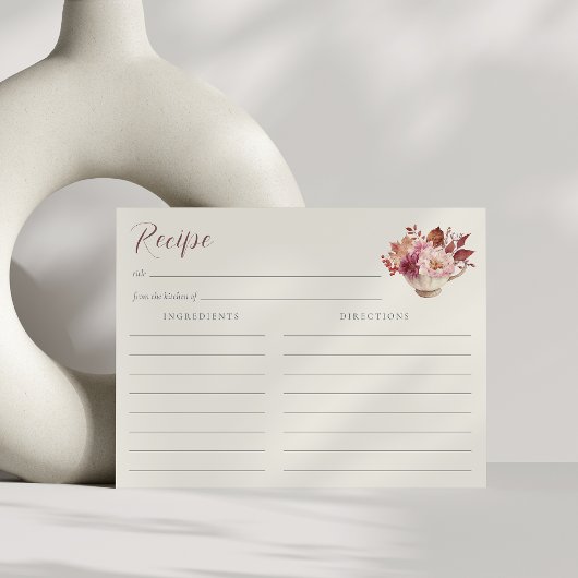 Postale Carte de recette de théière florale d'automne pour