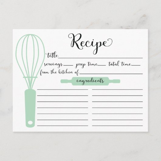 Postale Carte de recette de Whisk vert à la menthe verte (Devant)