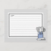 Postale Carte de recette d'ustensile de cuisine bleu Caddy (Dos)