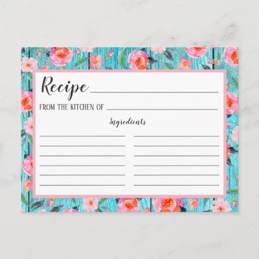 Postale Carte de recette en bois d'Aqua rose rustique (Devant)