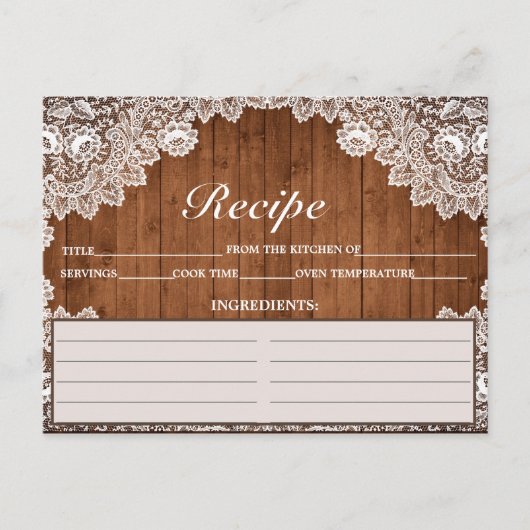 Postale Carte de recette en bois rustique et dentelle blan (Devant)