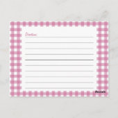 Postale Carte de recette En vichy rose (Dos)