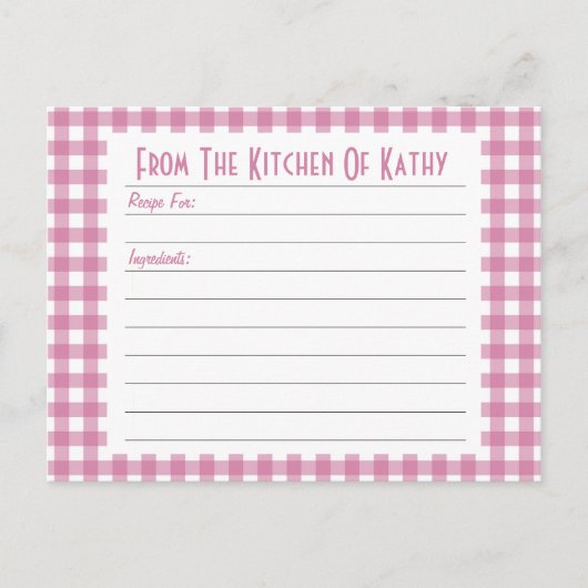 Postale Carte de recette En vichy rose (Devant)