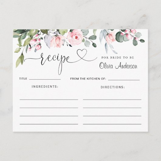 Postale Carte de recette Eucalyptus Blush Rose Fête des ma (Devant)