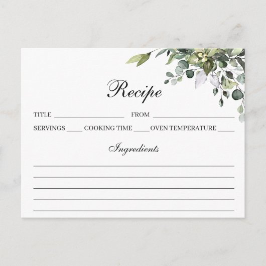 Postale Carte de recette Eucalyptus Watercolor (Devant)