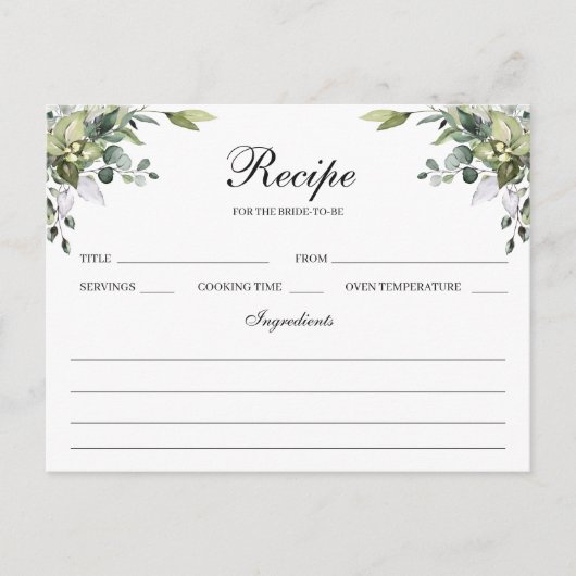 Postale Carte de recette Eucalyptus Watercolor (Devant)